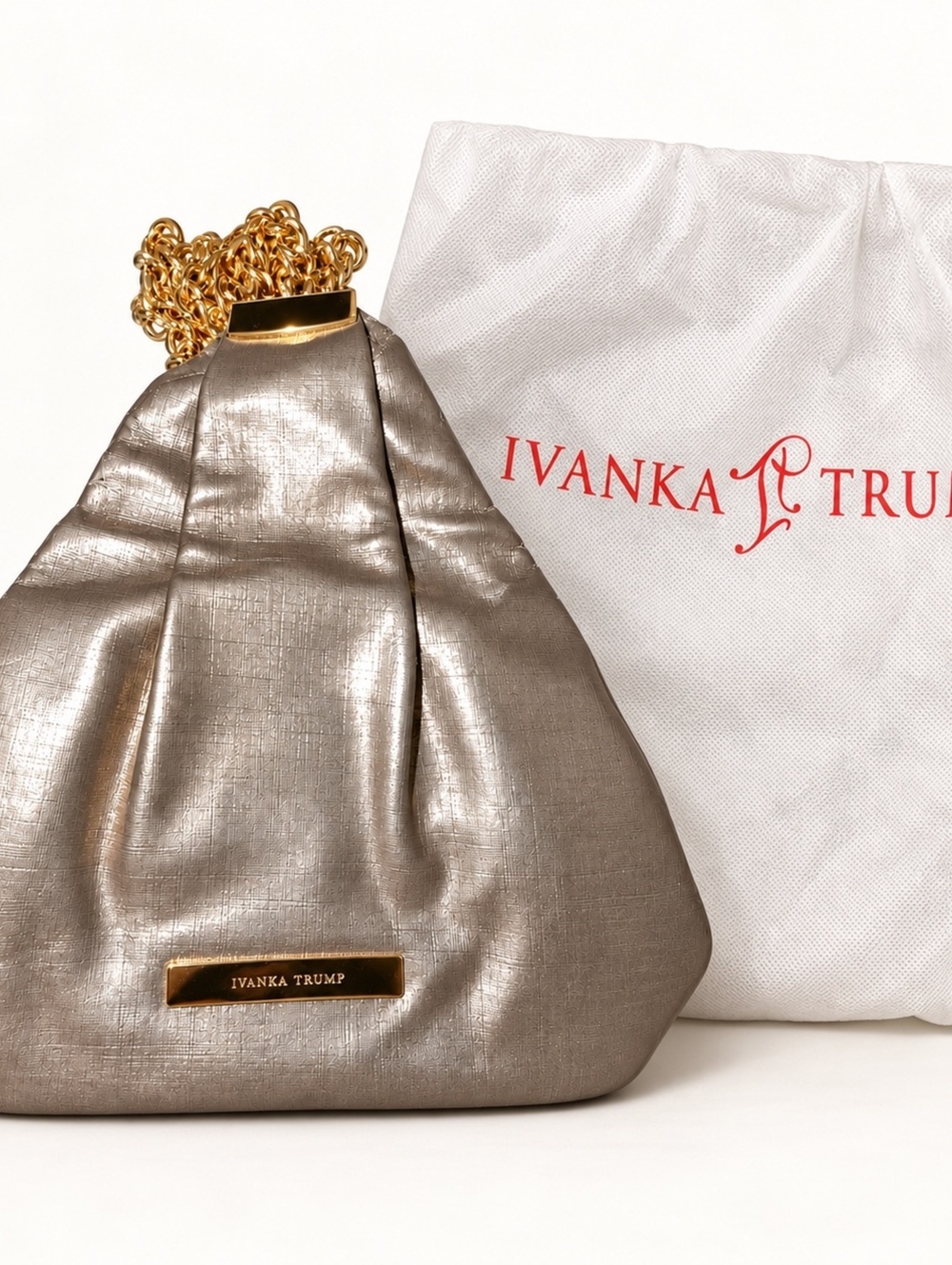 Ivanka Trump Vivian Metallic Evening Bag Gold Chain Purse With Dust Bag